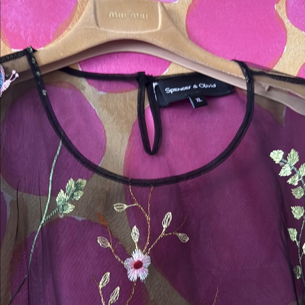 Oliver Spencer Sheer Floral Embroidered Blouse - Burgundy and Green - Picture 4 of 4